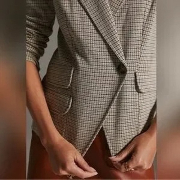 MAEVE Anthropologie Collegiate Knit Blazer Jacket Houndstooth Size S Work Casual - Picture 4 of 11